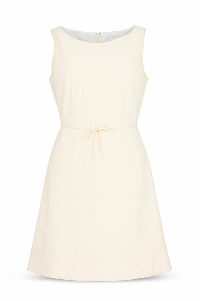 Front view of J.Crew Women Ivory Silk Petite UK 10 A-Line Knee Length Dress