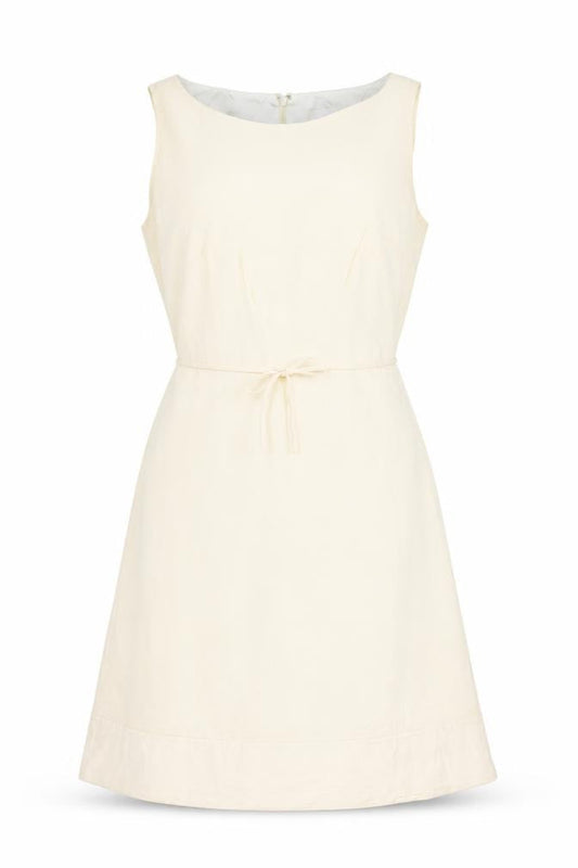 Front view of J.Crew Women Ivory Silk Petite UK 10 A-Line Knee Length Dress
