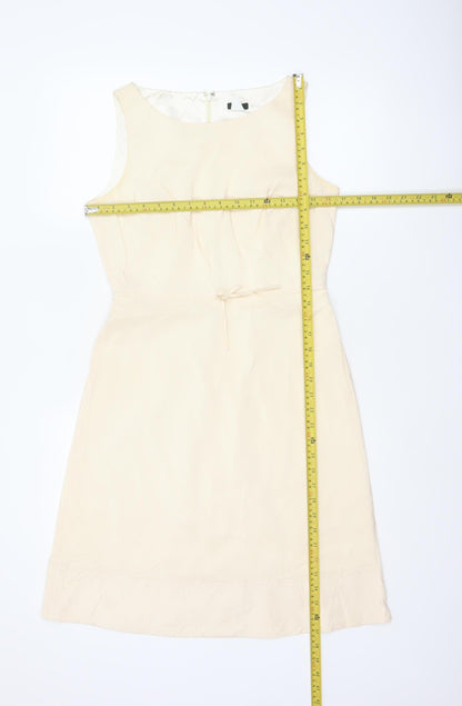 Back view of J.Crew Women Ivory Silk Petite UK 10 A-Line Knee Length Dress