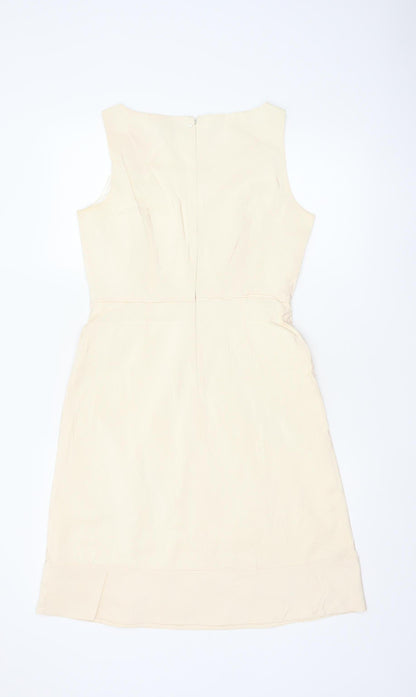Close-up detail of J.Crew Women Ivory Silk Petite UK 10 A-Line Knee Length Dress