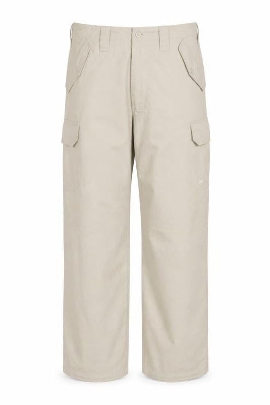 Front view of Trespass Men’s Beige L Cargo Trousers Adjustable Waist Outdoor