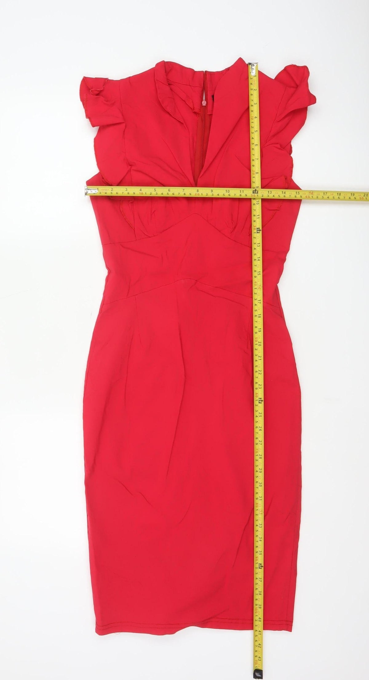 Androse Women Red UK 14 Bodycon Knee Dress Ruffle V-Neck Party