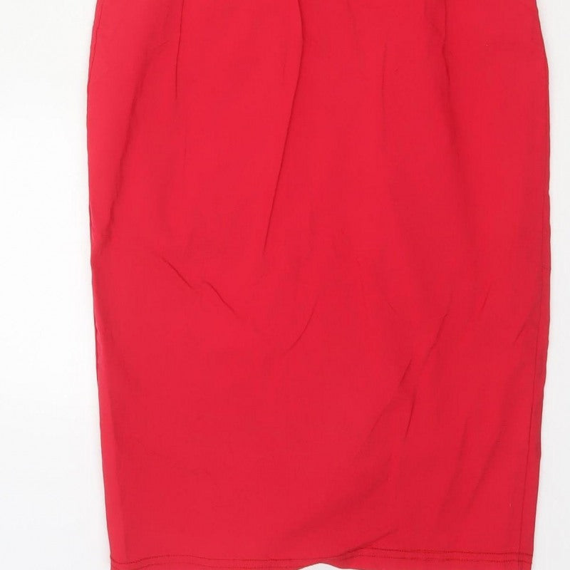 Androse Women Red UK 14 Bodycon Knee Dress Ruffle V-Neck Party