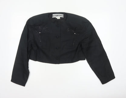 Paola Luccini Women Black Silk Floral Embellished Cropped Jacket Size 12