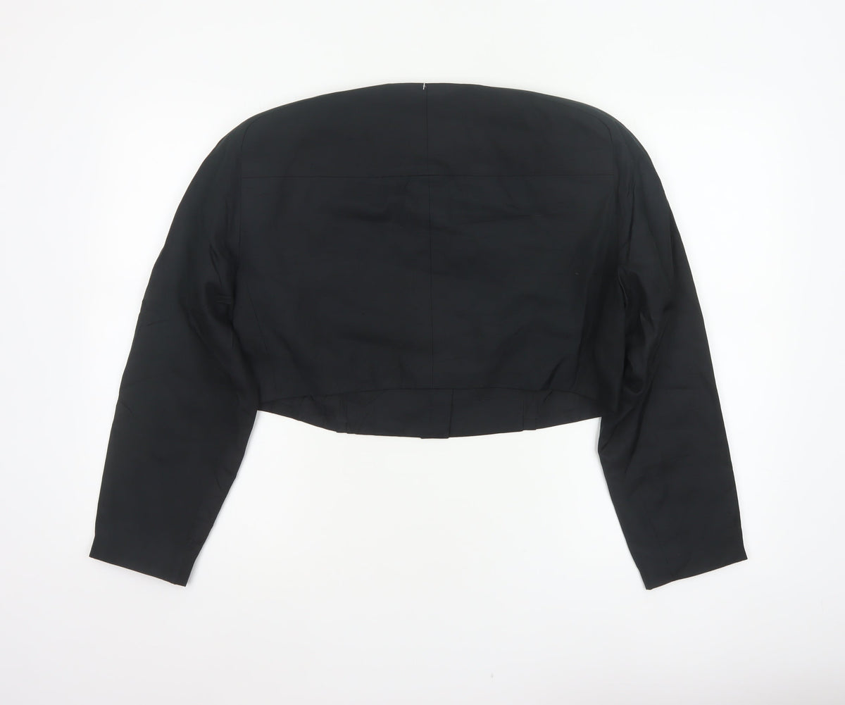 Paola Luccini Women Black Silk Floral Embellished Cropped Jacket Size 12