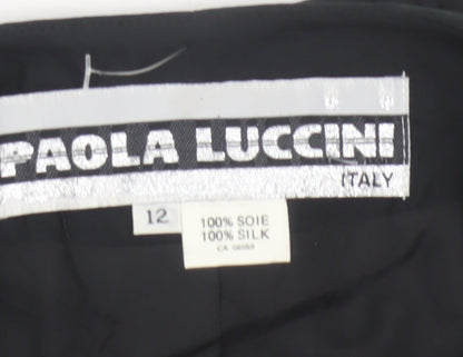 Paola Luccini Women Black Silk Floral Embellished Cropped Jacket Size 12