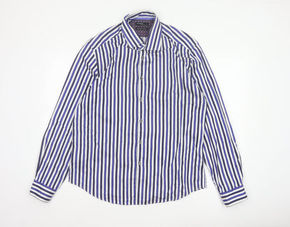 Marks & Spencer Men's Blue White Stripe XL Tailored Fit Cotton Shirt