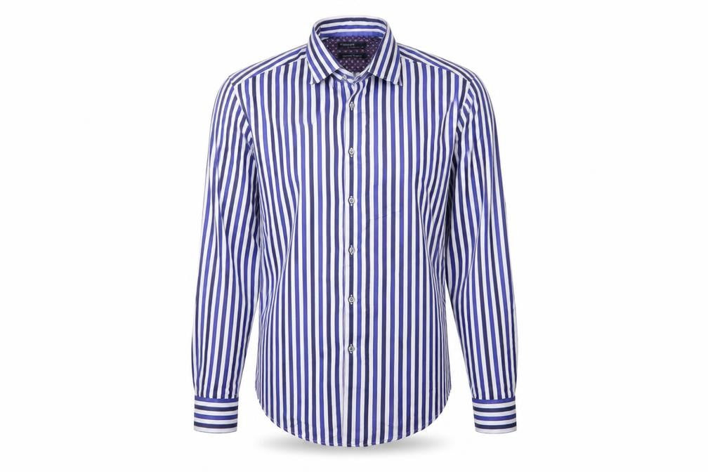 Marks & Spencer Men's Blue White Stripe XL Tailored Fit Cotton Shirt