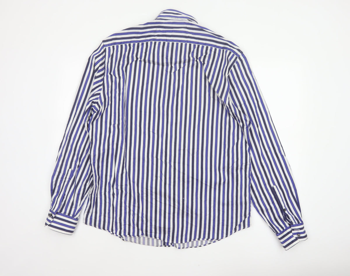 Marks & Spencer Men's Blue White Stripe XL Tailored Fit Cotton Shirt