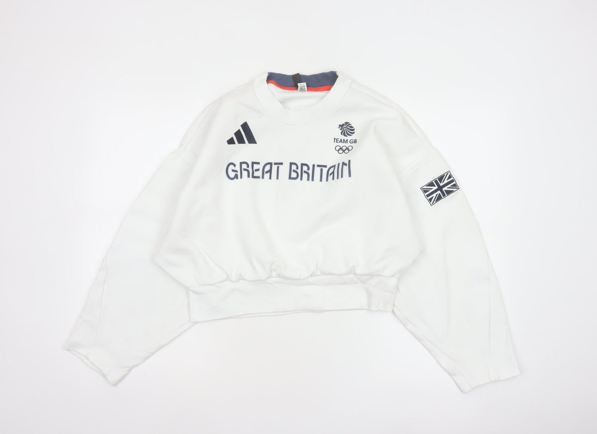 Adidas Women’s White S Team GB Olympic Graphic Pullover Sweatshirt