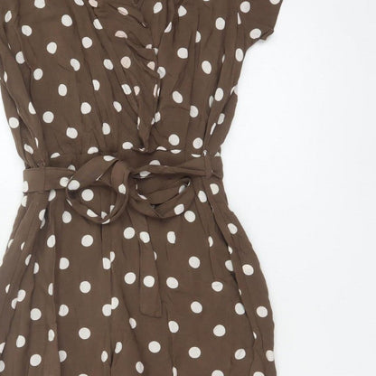 New Look Women Brown Polka Dot Belted Wide Leg Jumpsuit UK 10