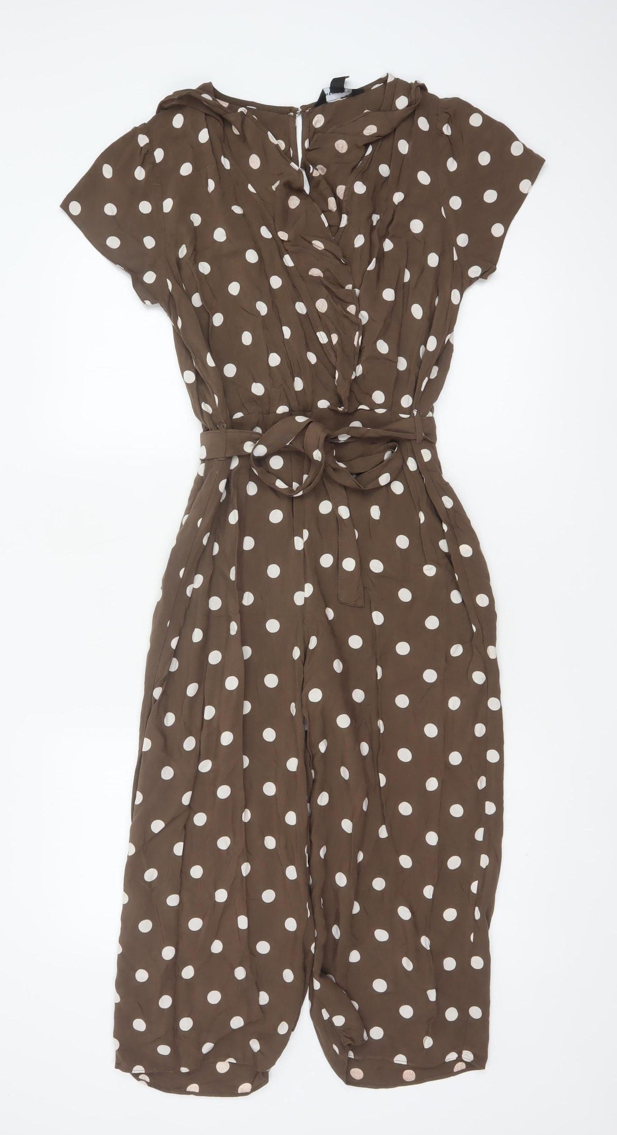 New Look Women Brown Polka Dot Belted Wide Leg Jumpsuit UK 10