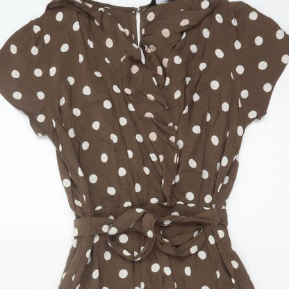 New Look Women Brown Polka Dot Belted Wide Leg Jumpsuit UK 10