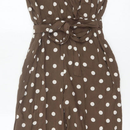 New Look Women Brown Polka Dot Belted Wide Leg Jumpsuit UK 10