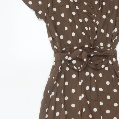 New Look Women Brown Polka Dot Belted Wide Leg Jumpsuit UK 10