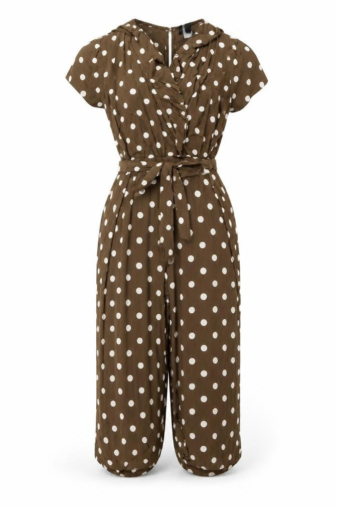 New Look Women Brown Polka Dot Belted Wide Leg Jumpsuit UK 10