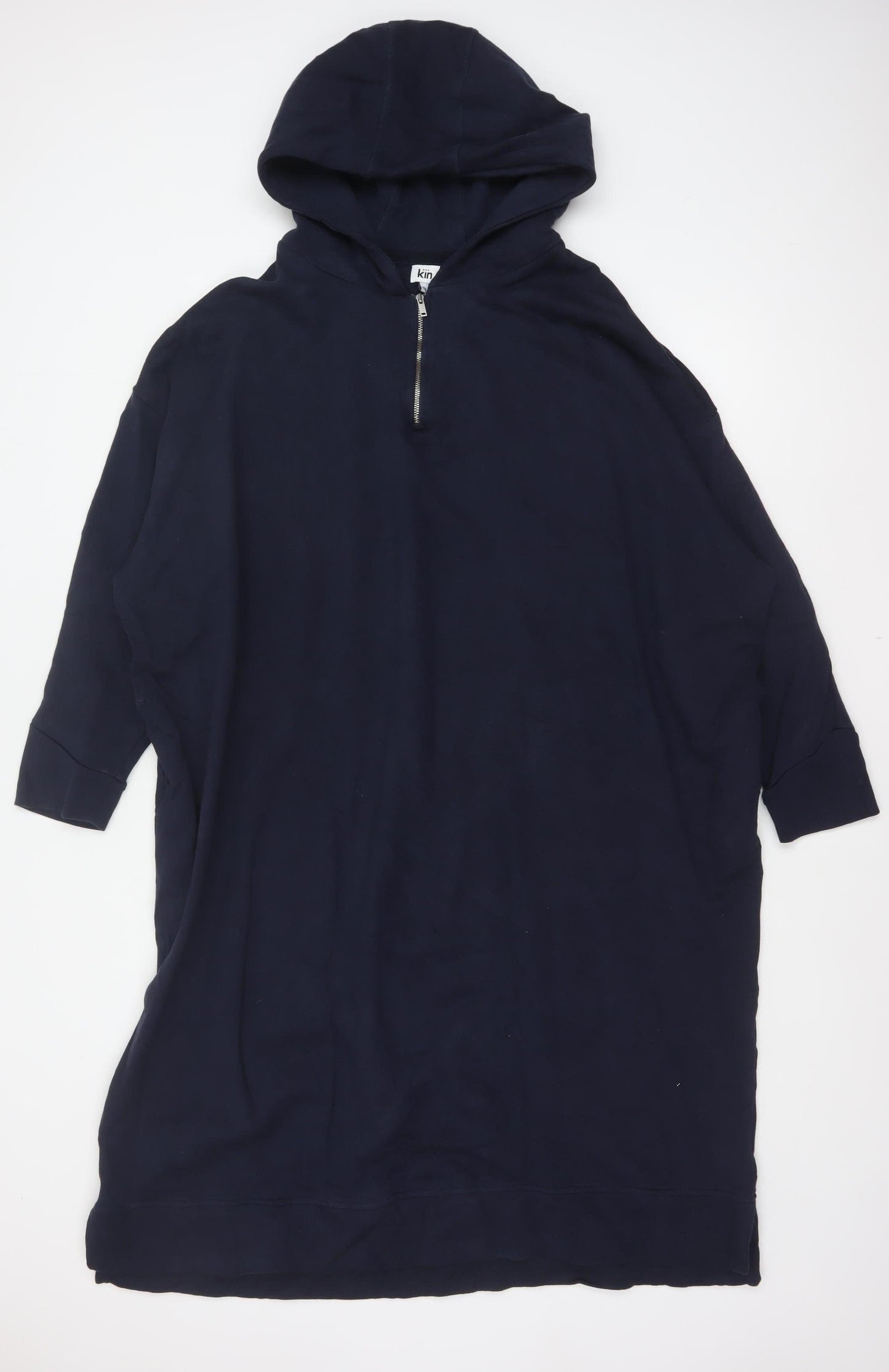 Kin Women Navy XL Hooded Jumper Dress 100% Cotton Zip