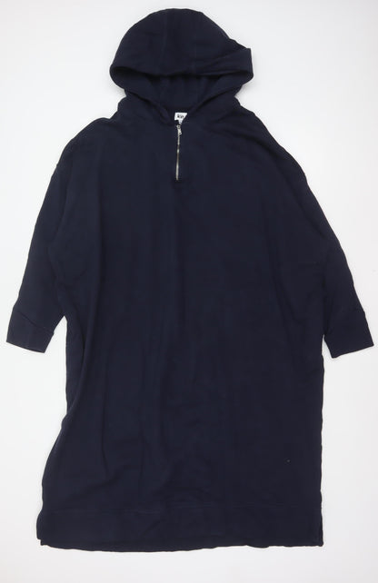 Kin Women Navy XL Hooded Jumper Dress 100% Cotton Zip