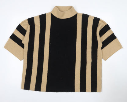 Wellis Women’s Beige Black Striped Roll Neck Short Sleeve Jumper S
