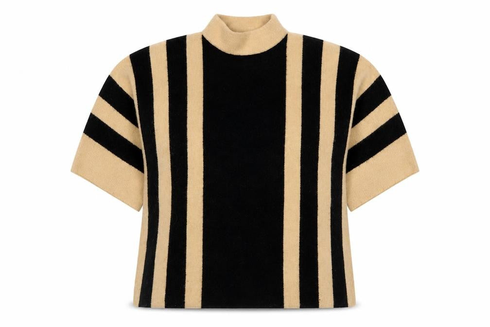 Wellis Women’s Beige Black Striped Roll Neck Short Sleeve Jumper S