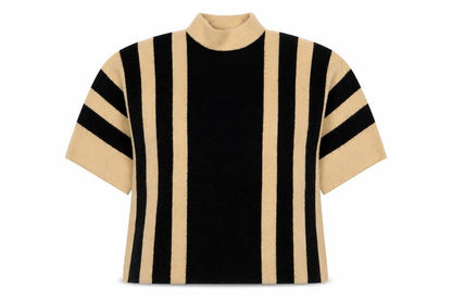 Wellis Women’s Beige Black Striped Roll Neck Short Sleeve Jumper S