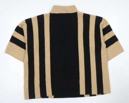 Wellis Women’s Beige Black Striped Roll Neck Short Sleeve Jumper S