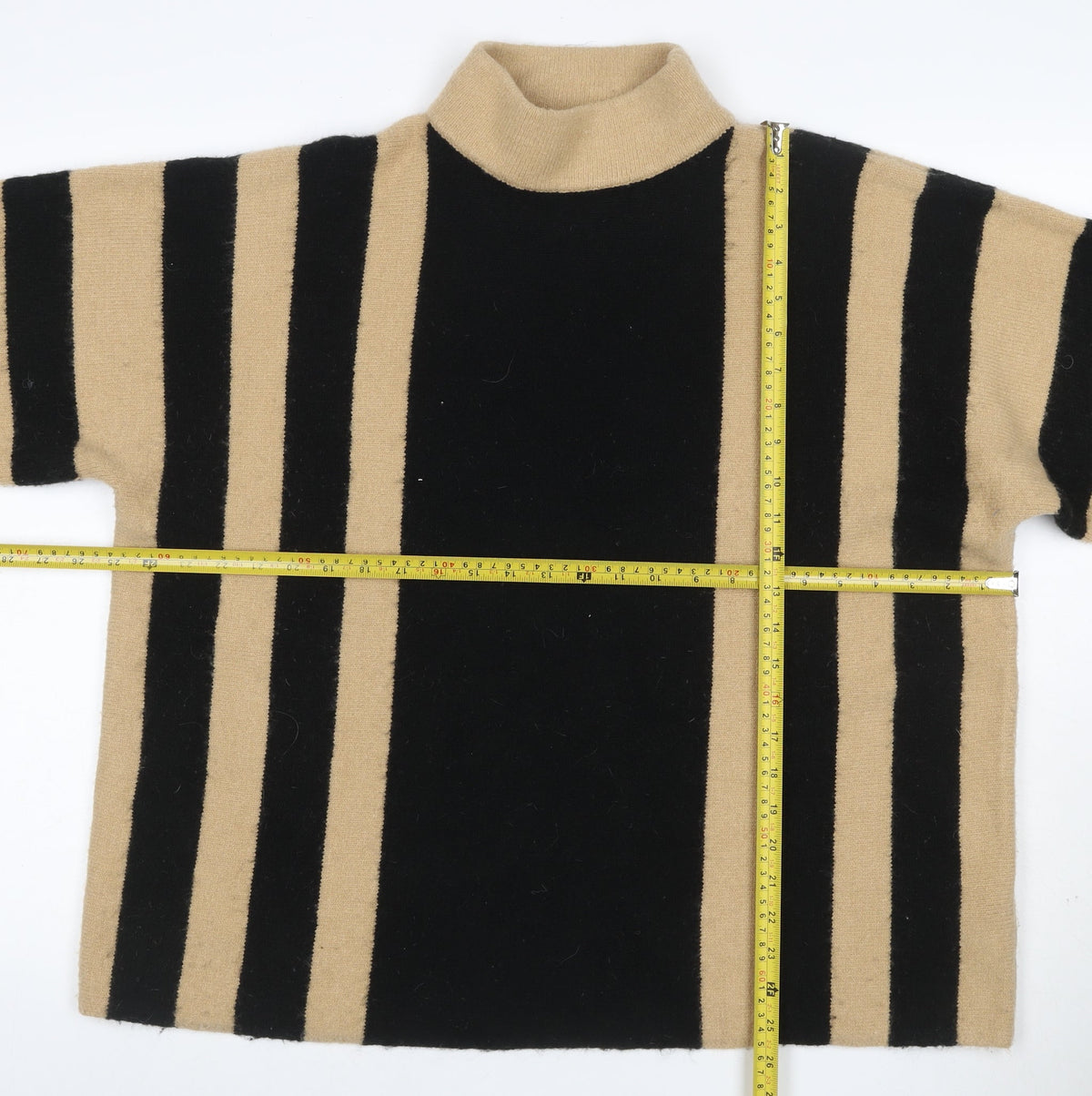 Wellis Women’s Beige Black Striped Roll Neck Short Sleeve Jumper S