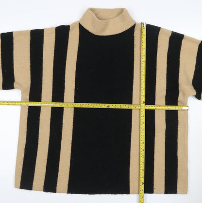 Wellis Women’s Beige Black Striped Roll Neck Short Sleeve Jumper S