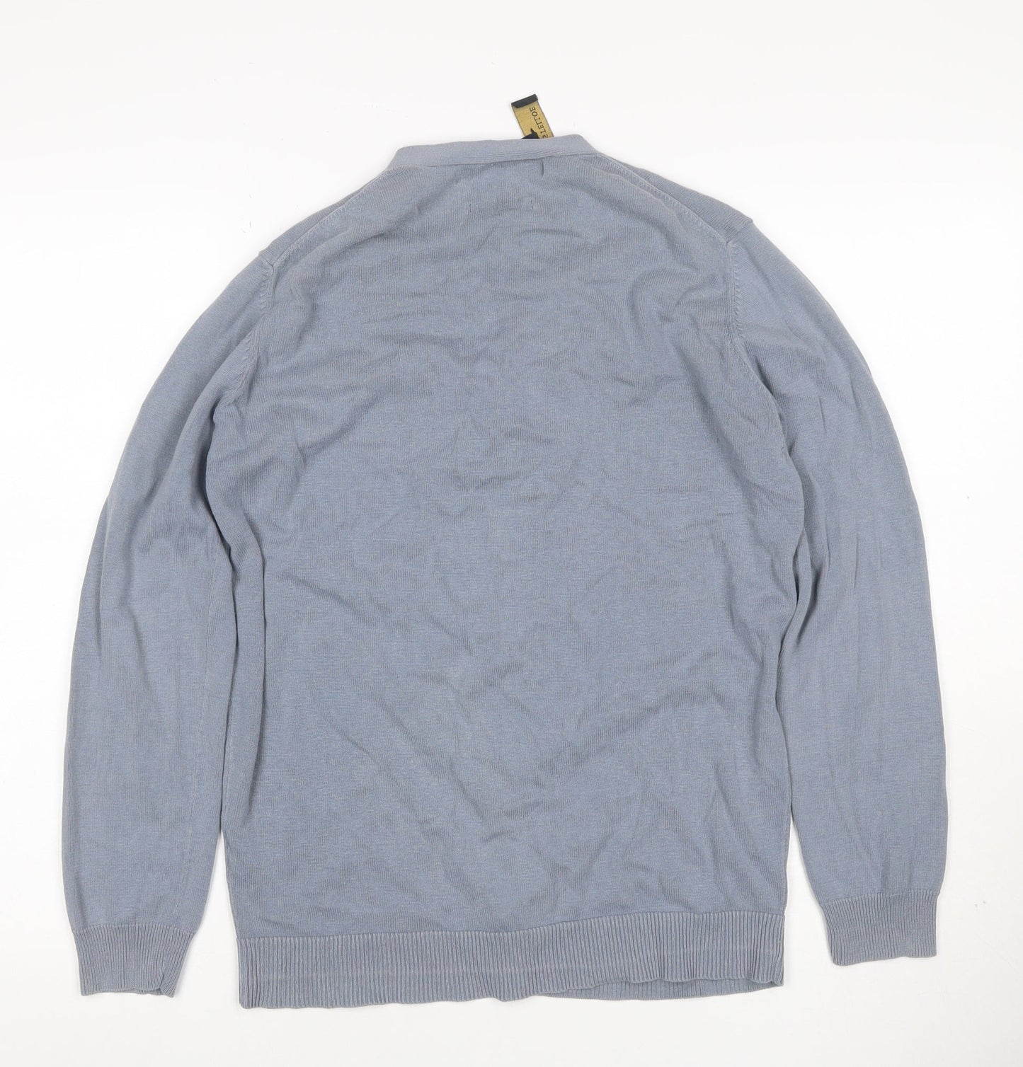 Paul Costelloe Men Blue S Linen Blend V-Neck Button Cardigan