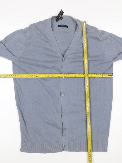 Paul Costelloe Men Blue S Linen Blend V-Neck Button Cardigan