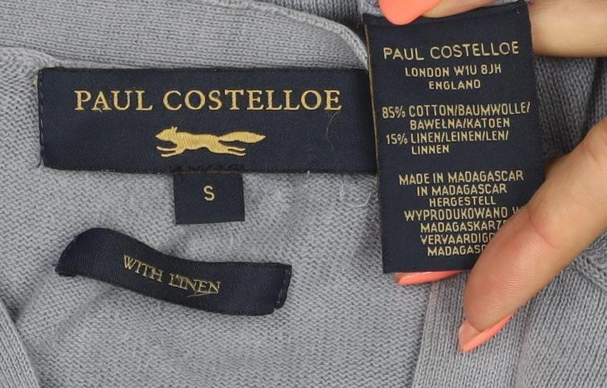 Paul Costelloe Men Blue S Linen Blend V-Neck Button Cardigan