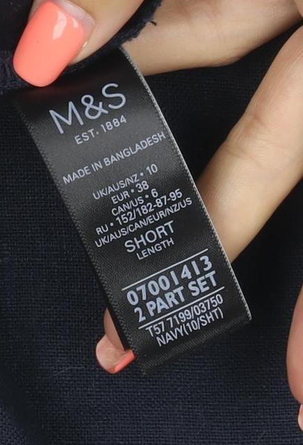 Marks & Spencer Women Blue Size 10 Straight Lyocell Trousers Short