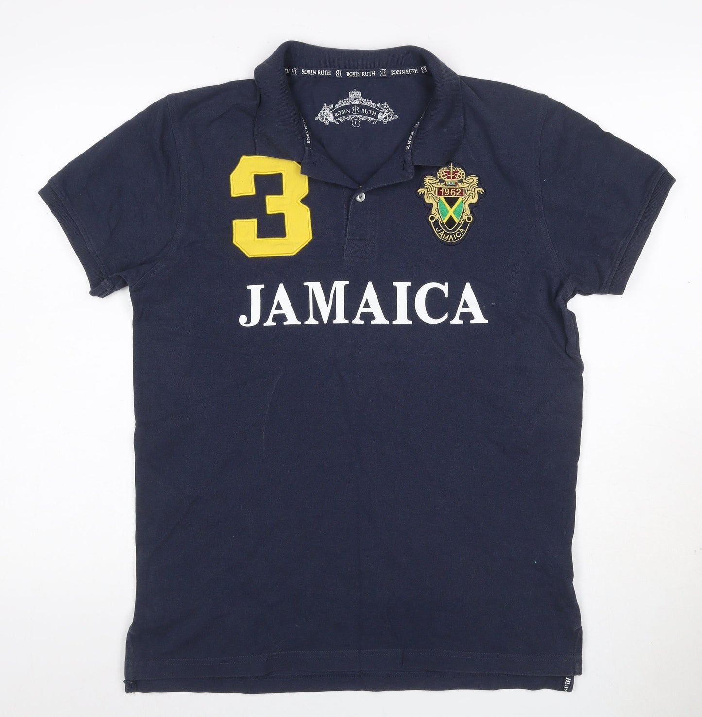 Robin Ruth Men's Blue L Jamaica 3 Embroidered Short Sleeve Polo Shirt