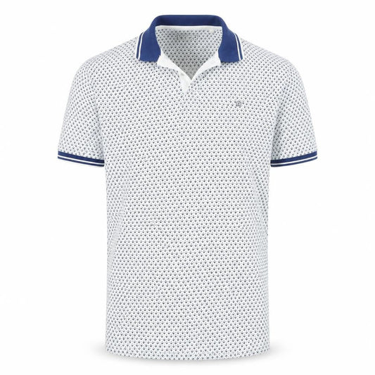 Next SP Men’s White Navy Geometric Print Short Sleeve Polo Shirt M