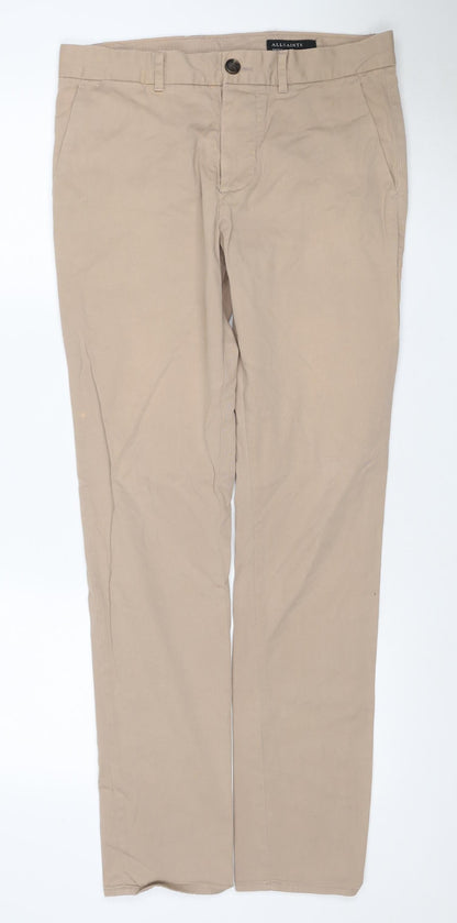 AllSaints Men’s Beige 30 Chino Trousers Cotton Stretch Straight