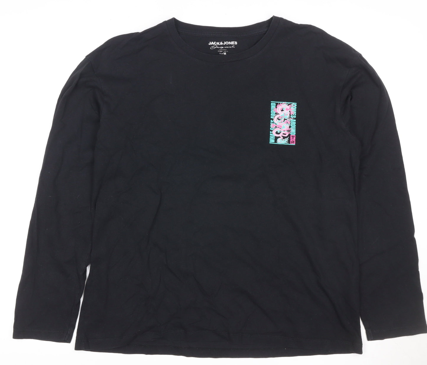 Jack & Jones Men's Black M Dragon Graphic Long Sleeve T-Shirt