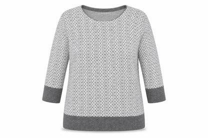 Lakeland Women Grey UK 16 Geometric Cashmere Blend 3/4 Sleeve Jumper