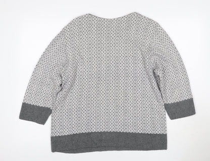 Lakeland Women Grey UK 16 Geometric Cashmere Blend 3/4 Sleeve Jumper