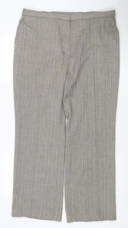 Marks & Spencer Women Grey Striped Elastic Waist Trousers UK 18