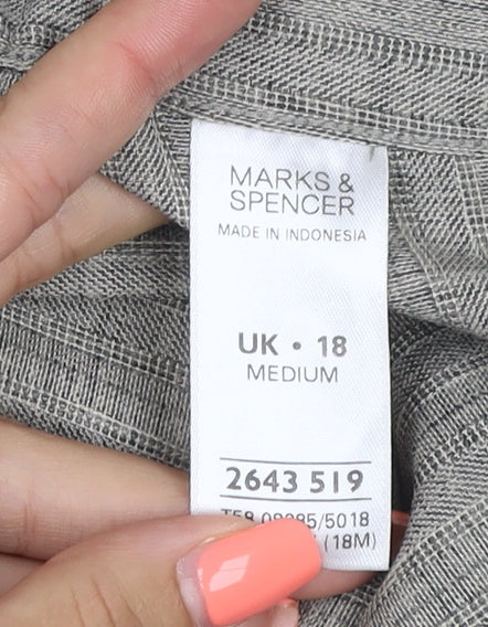 Marks & Spencer Women Grey Striped Elastic Waist Trousers UK 18