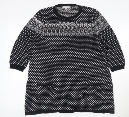 Bercning Women Black White S Fair Isle Knit Tunic Jumper 3/4 Sleeve