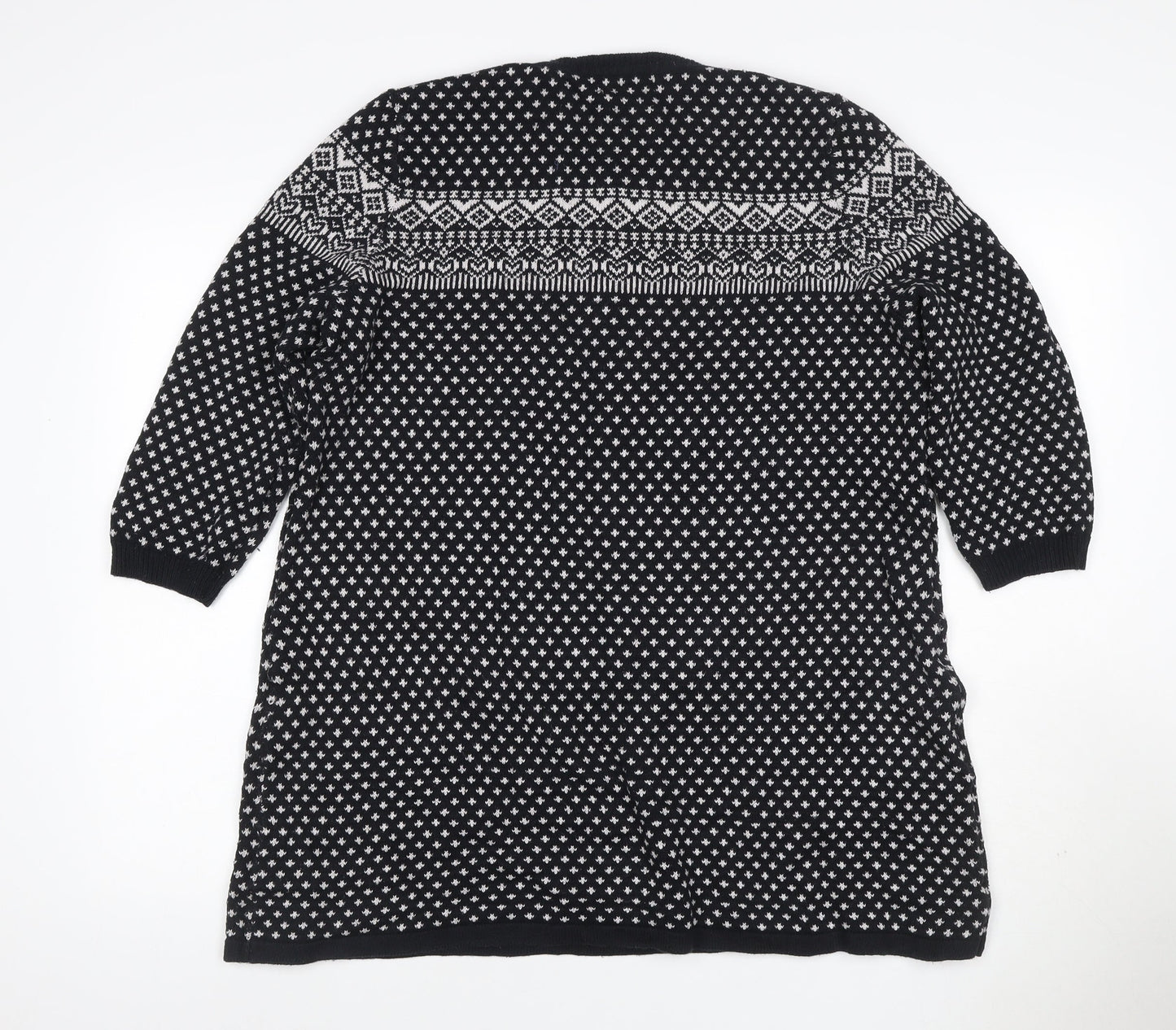 Bercning Women Black White S Fair Isle Knit Tunic Jumper 3/4 Sleeve