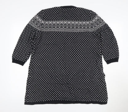 Bercning Women Black White S Fair Isle Knit Tunic Jumper 3/4 Sleeve