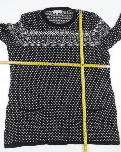 Bercning Women Black White S Fair Isle Knit Tunic Jumper 3/4 Sleeve