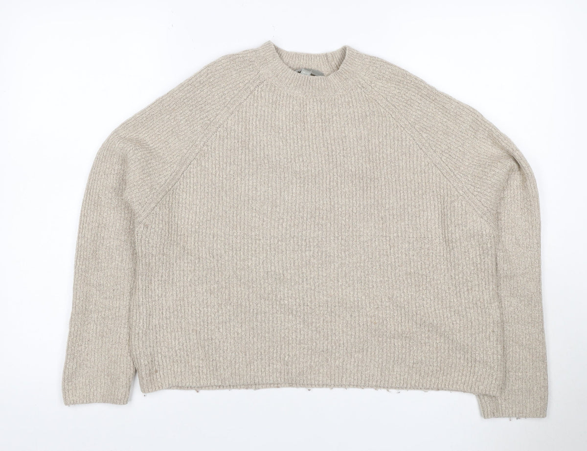 ASOS Women Beige UK 6 Ribbed Mock Neck Raglan Knit Pullover Jumper