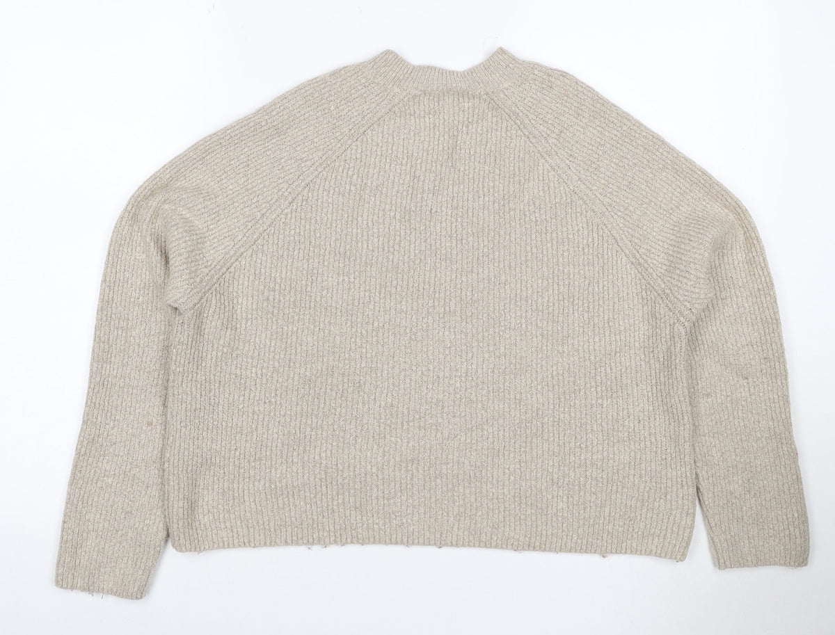 ASOS Women Beige UK 6 Ribbed Mock Neck Raglan Knit Pullover Jumper