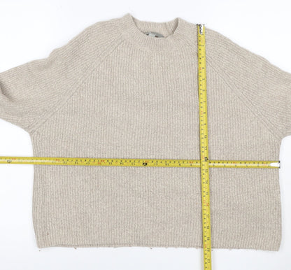 ASOS Women Beige UK 6 Ribbed Mock Neck Raglan Knit Pullover Jumper