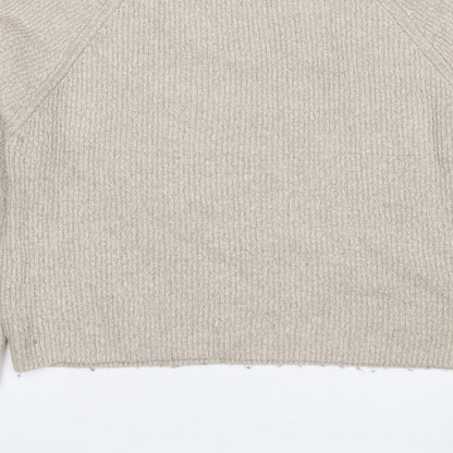 ASOS Women Beige UK 6 Ribbed Mock Neck Raglan Knit Pullover Jumper