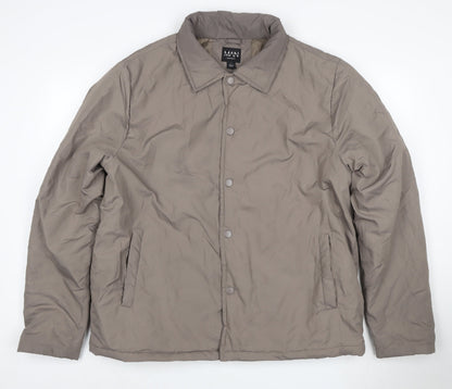 Additional front view of boohooMAN Men’s Grey Tall L Padded Snap Button Jacket Coat
