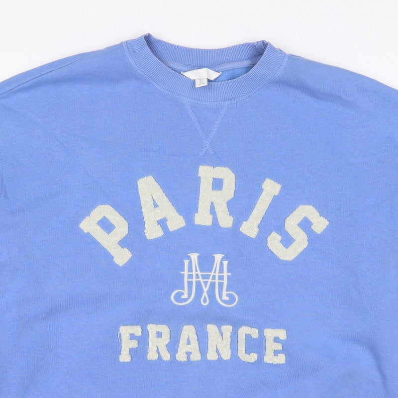 H&M Women's Blue L Paris France Logo Pullover Sweatshirt Long Sleeve